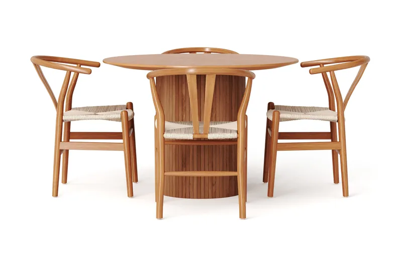 Kopparbo spisegruppe rund 110 cm eg med 4 Dastoori-spisestole - Eg - Møbler - Borde - Spisebordssæt