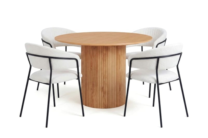 Kopparbo spisegruppe rund 110 cm eg med 4 Karol spisestole, Eg