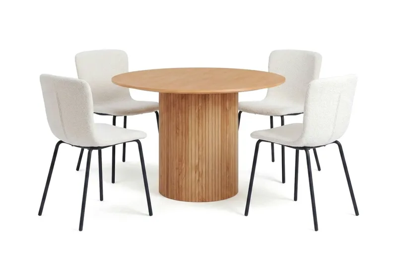 Kopparbo spisegruppe rund 110 cm eg med 4 Katy spisebordsstole, Eg