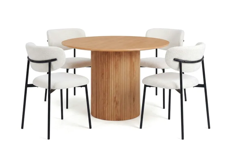Kopparbo spisegruppe rund 110 cm eg med 4 Lucy spisestole, Eg