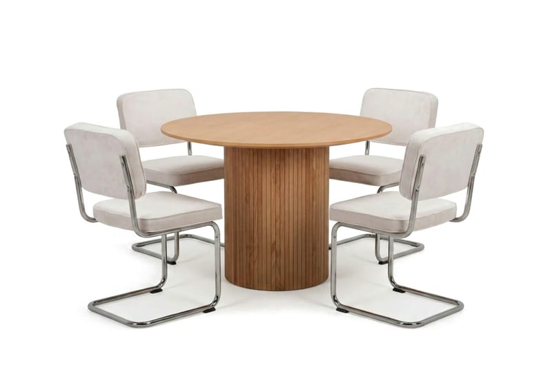 Kopparbo spisegruppe rund 110 cm eg med 4 Milva spisestole, Eg