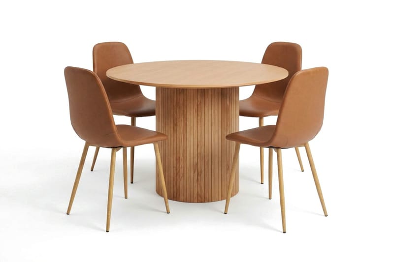 Kopparbo spisegruppe rund 110 cm eg med 4 Nibe spisestole - Eg - Møbler - Borde - Spisebordssæt