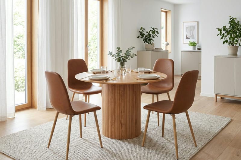 Kopparbo spisegruppe rund 110 cm eg med 4 Nibe spisestole - Eg - Møbler - Borde - Spisebordssæt