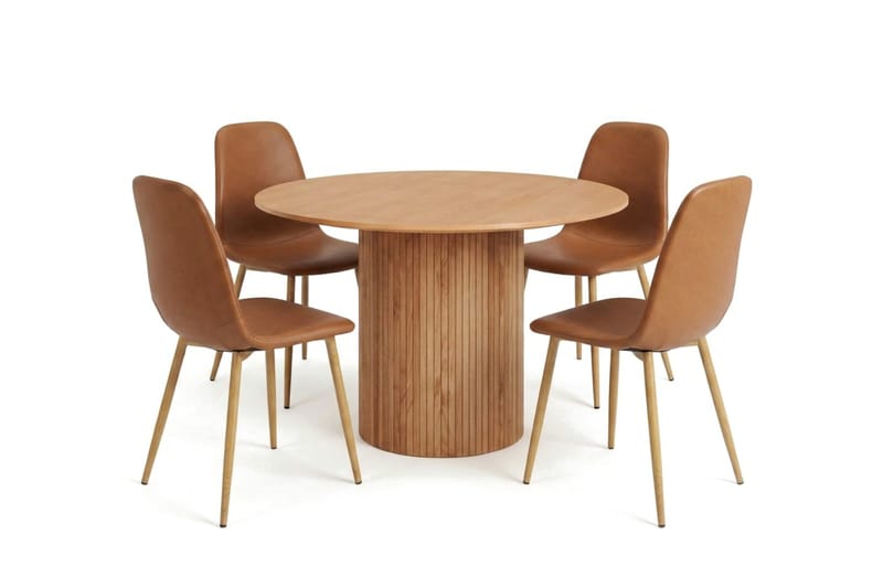 Kopparbo spisegruppe rund 110 cm eg med 4 Nibe spisestole, Eg