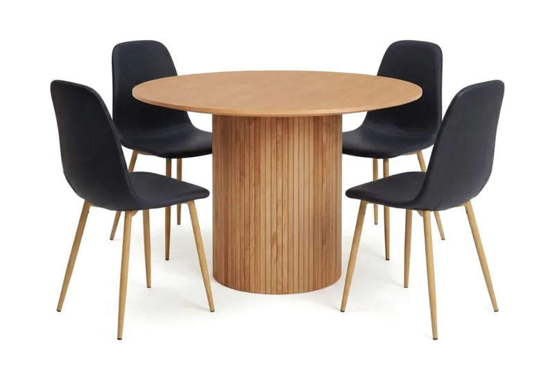 Kopparbo spisegruppe rund 110 cm eg med 4 Nibe spisestole, Eg