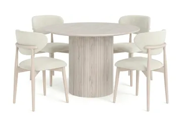 Kopparbo spisegruppe rund 110 cm hvidbejdset med 4 Molly-spisebordsstole - Hvidbejdset - Møbler - Borde - Spisebordssæt