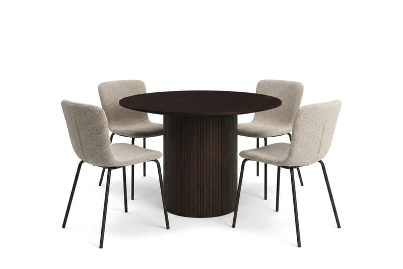 Kopparbo spisegruppe rund 110 cm røget eg med 4 Katy spisebordsstole, Røget eg