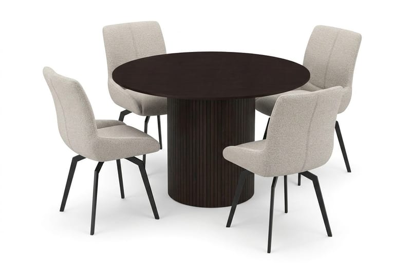 Kopparbo spisegruppe rund 110 cm røget eg med 4 Mora spisestole - Røget eg - Møbler - Borde - Spisebordssæt