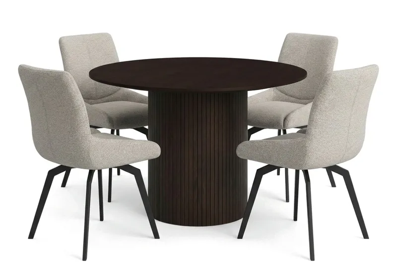 Kopparbo spisegruppe rund 110 cm røget eg med 4 Mora spisestole - Røget eg - Møbler - Borde - Spisebordssæt