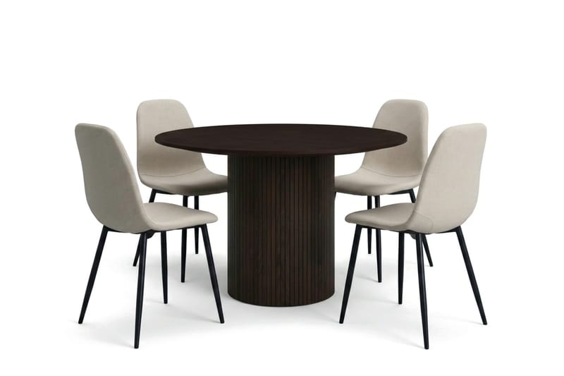 Kopparbo spisegruppe rund 110 cm røget eg med 4 Nibe spisestole - Røget eg - Møbler - Borde - Spisebordssæt