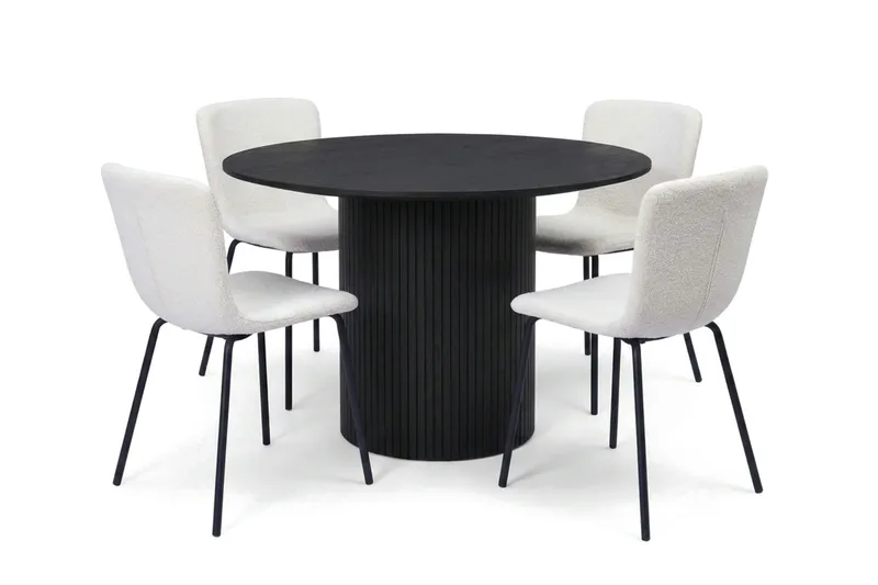 Kopparbo spisegruppe rund 110 cm sort med 4 Katy spisestole, Sort