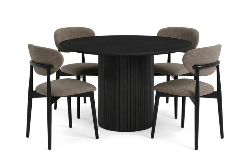 Kopparbo spisegruppe rund 110 cm sort med 4 Molly spisebordsstole, Sort