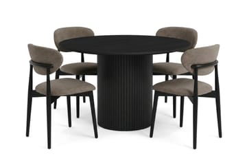 Kopparbo spisegruppe rund 110 cm sort med 4 Molly-spisebordsstole - Sortbejdset eg - Møbler - Borde - Spisebordssæt