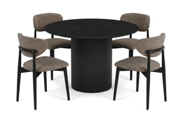 Kopparbo spisegruppe rund 110 cm sort med 4 Molly-spisebordsstole - Sortbejdset eg - Møbler - Borde - Spisebordssæt