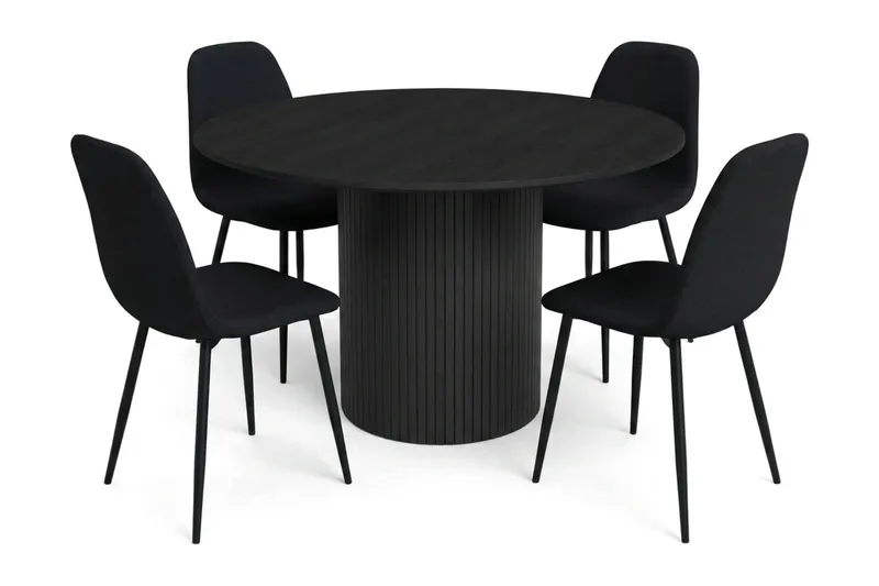 Kopparbo spisegruppe rund 110 cm sort med 4 Nibe spisestole, Sort