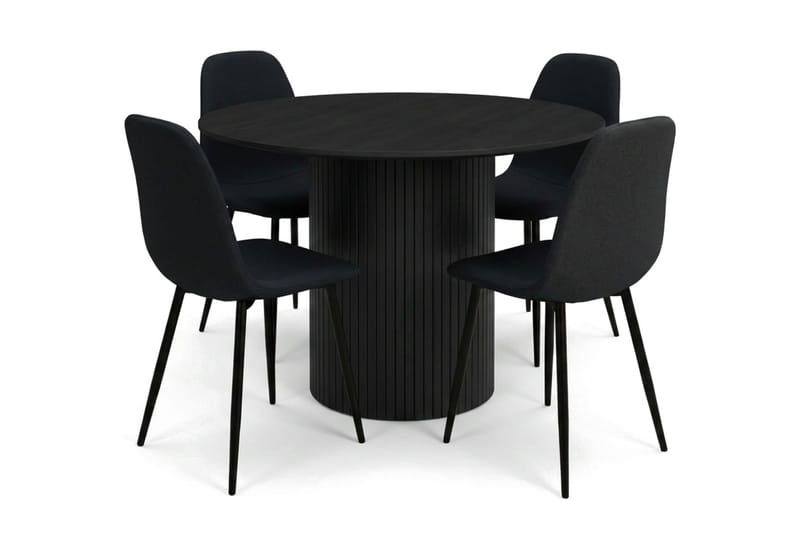 Kopparbo spisegruppe rund 110 cm sort med 4 Nibe spisestole - Sort - Møbler - Borde - Spisebordssæt