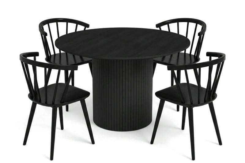Kopparbo spisegruppe rund 110 cm sort med 4 Tyrö spisestole - Sort - Møbler - Borde - Spisebordssæt