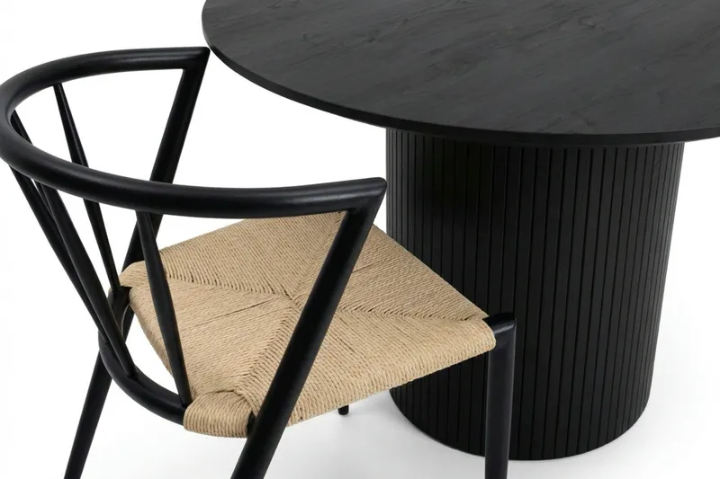 Kopparbo spisegruppe rund 110 cm sort med 4 Winston spisestole - Sort - Møbler - Borde - Spisebordssæt