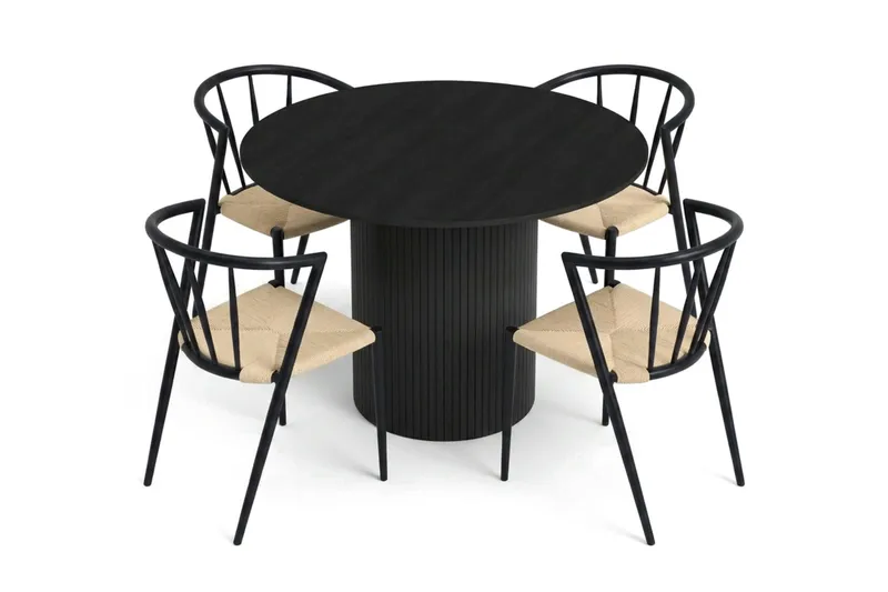 Kopparbo spisegruppe rund 110 cm sort med 4 Winston spisestole - Sort - Møbler - Borde - Spisebordssæt