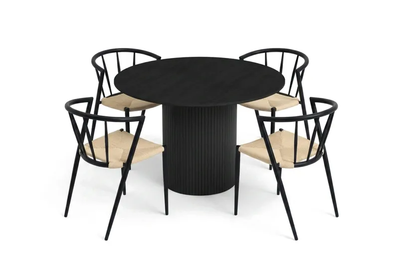 Kopparbo spisegruppe rund 110 cm sort med 4 Winston spisestole, Sort