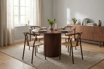 Kopparbo spisegruppe rund 110 cm valnød med 4 Elysia spisestole - Valnød - Møbler - Borde - Spisebordssæt