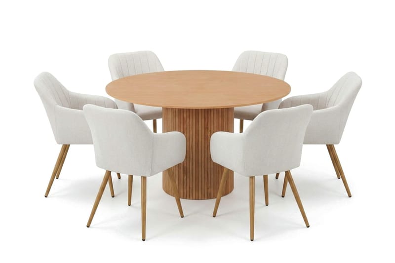 Kopparbo spisegruppe rund 130 cm eg med 6 Filippa spisestole, Eg