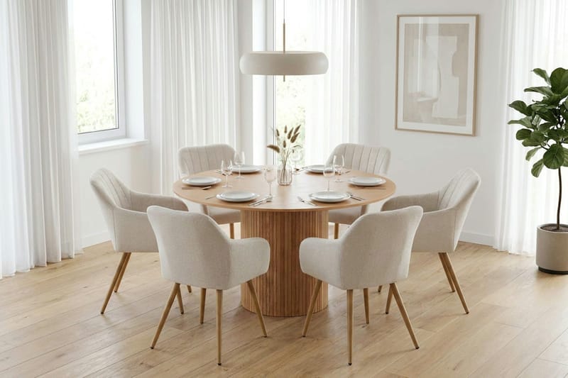 Kopparbo spisegruppe rund 130 cm eg med 6 Filippa spisestole - Eg - Møbler - Borde - Spisebordssæt
