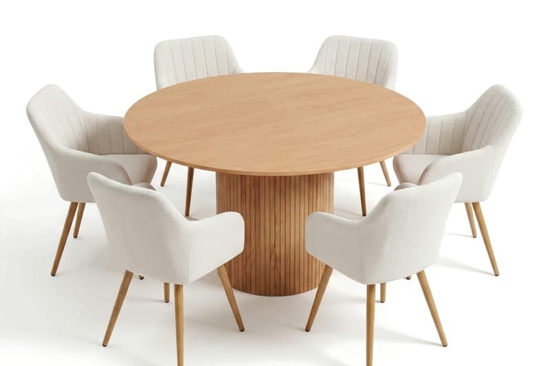 Kopparbo spisegruppe rund 130 cm eg med 6 Filippa spisestole - Eg - Møbler - Borde - Spisebordssæt