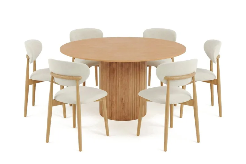 Kopparbo spisegruppe rund 130 cm eg med 6 Molly spisebordsstole, Eg