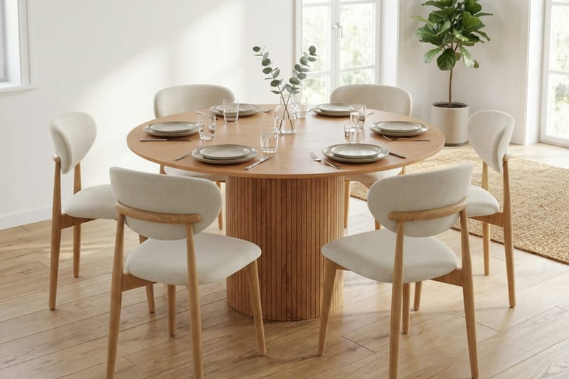 Kopparbo spisegruppe rund 130 cm eg med 6 Molly spisebordsstole - Eg - Møbler - Borde - Spisebordssæt