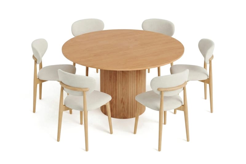 Kopparbo spisegruppe rund 130 cm eg med 6 Molly spisebordsstole - Eg - Møbler - Borde - Spisebordssæt