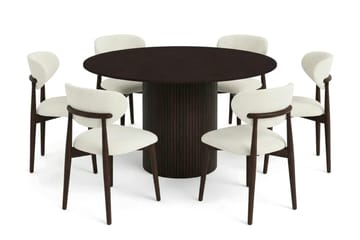 Kopparbo spisegruppe rund 130 cm røget eg med 6 Molly spisebordsstole