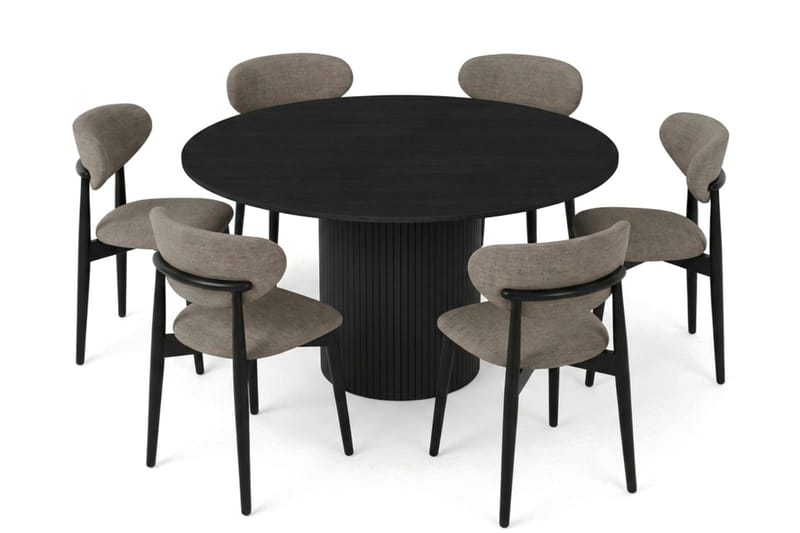 Kopparbo spisegruppe rund 130 cm sort med 6 Molly spisebordsstole - Sort - Møbler - Borde - Spisebordssæt