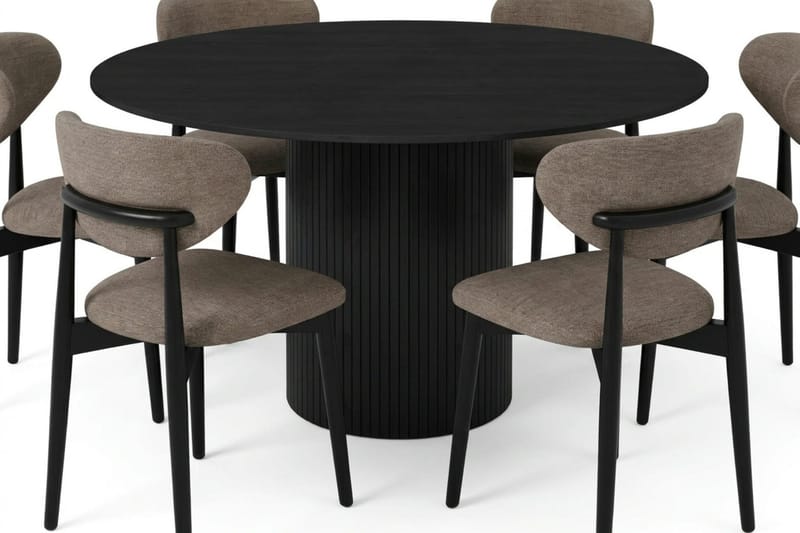 Kopparbo spisegruppe rund 130 cm sort med 6 Molly spisebordsstole - Sort - Møbler - Borde - Spisebordssæt