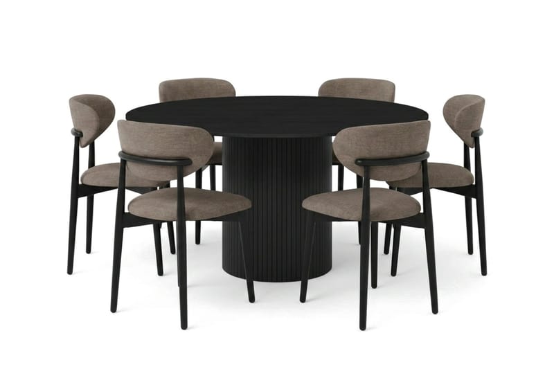 Kopparbo spisegruppe rund 130 cm sort med 6 Molly spisebordsstole, Sort