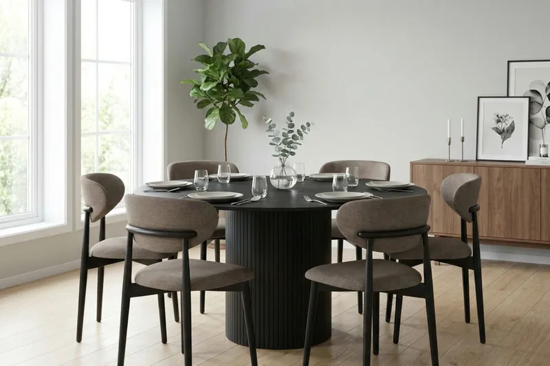 Kopparbo spisegruppe rund 130 cm sort med 6 Molly spisebordsstole - Sort - Møbler - Borde - Spisebordssæt