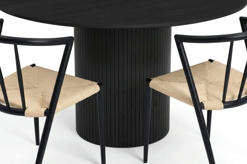 Kopparbo spisegruppe rund 130 cm sort med 6 Winston spisestole - Sort - Møbler - Borde - Spisebordssæt