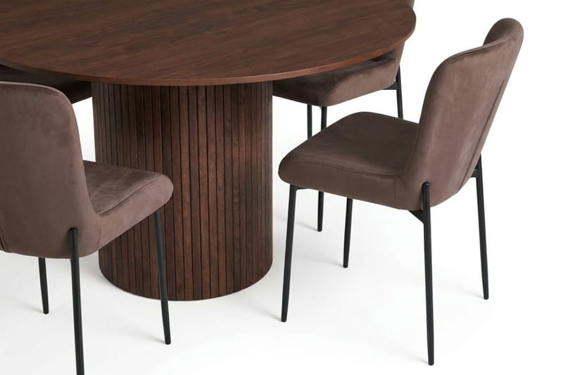 Kopparbo spisegruppe rund 130 cm valnød med 6 Elsie spisestole - Valnød/Brun - Møbler - Borde - Spisebordssæt