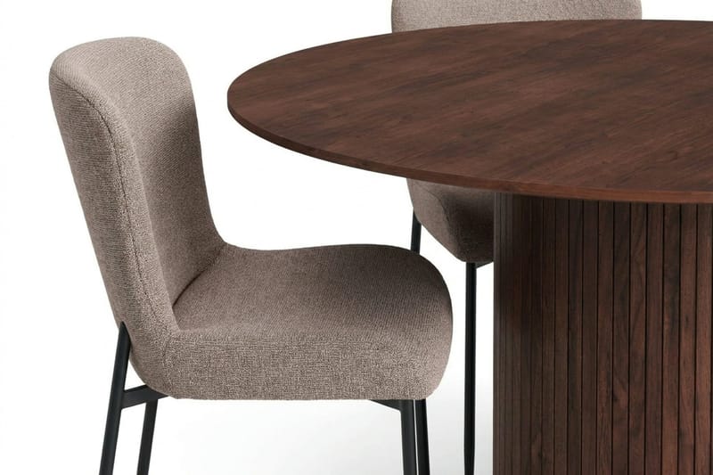 Kopparbo spisegruppe rund 130 cm valnød med 6 Elsie spisestole - Valnød/Grå - Møbler - Borde - Spisebordssæt