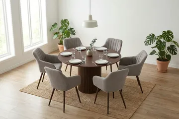 Kopparbo spisegruppe rund 130 cm valnød med 6 Filippa-spisebordsstole - Valnød - Møbler - Borde - Spisebordssæt