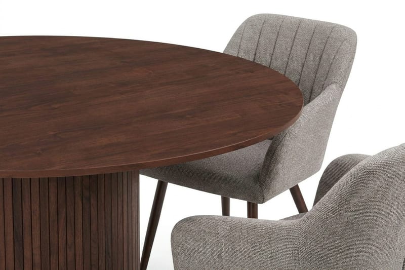 Kopparbo spisegruppe rund 130 cm valnød med 6 Filippa-spisebordsstole - Valnød - Møbler - Borde - Spisebordssæt