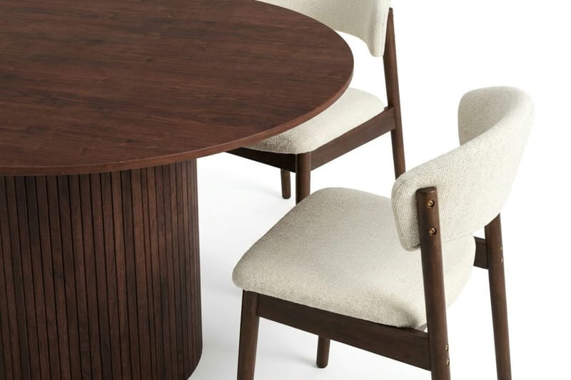Kopparbo spisegruppe rund 130 cm valnød med 6 Nala spisestole - Valnød - Møbler - Borde - Spisebordssæt