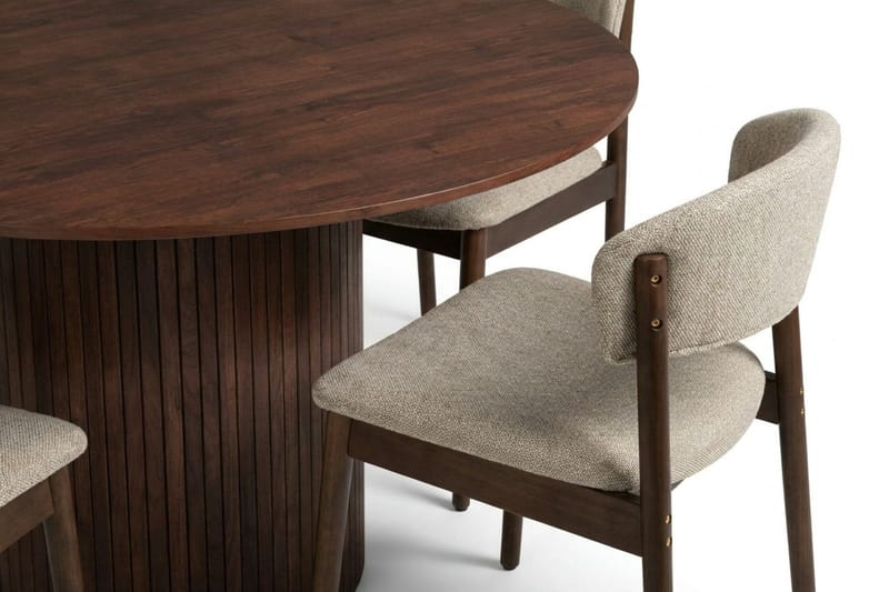 Kopparbo spisegruppe rund 130 cm valnød med 6 Nala spisestole - Valnød - Møbler - Borde - Spisebordssæt