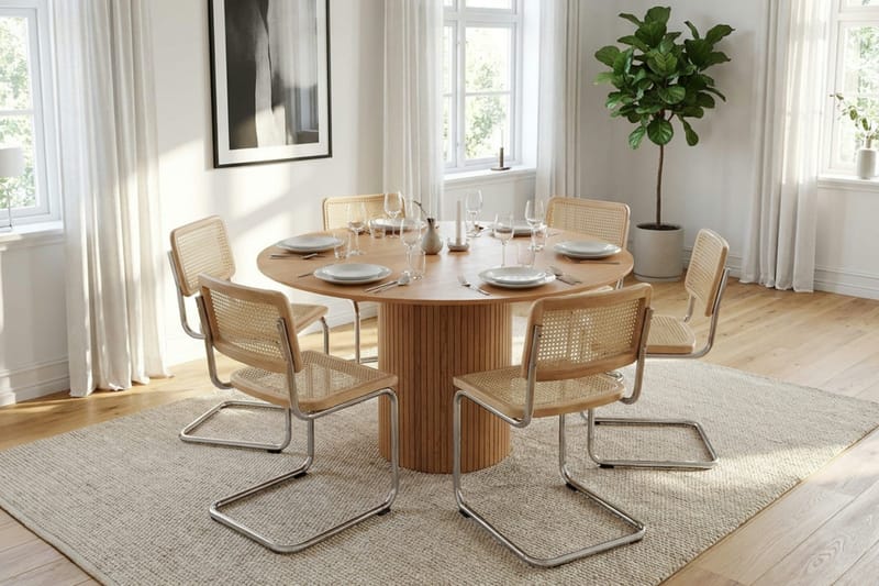 Kopparbo spisegruppe rund 150 cm eg med 6 Build spisestole - Eg - Møbler - Borde - Spisebordssæt