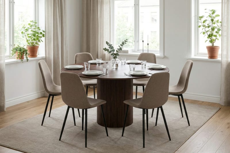 Kopparbo spisegruppe rund 150 cm valnød med 6 Katy spisestole - Valnød - Møbler - Borde - Spisebordssæt