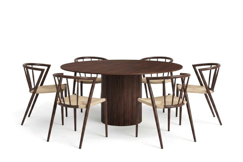 Kopparbo spisegruppe rund 150 cm valnød med 6 Winston spisestole - Valnød - Møbler - Borde - Spisebordssæt