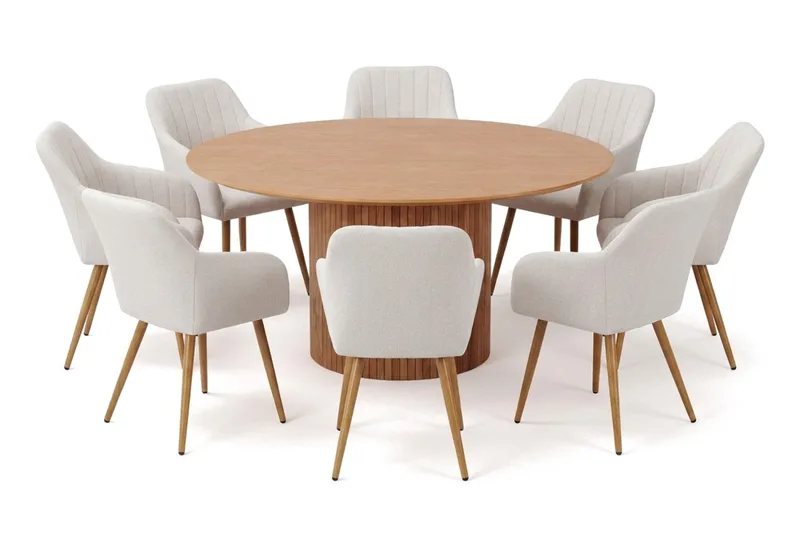 Kopparbo spisegruppe rund 180 cm eg med 8 Filippa spisestole, Eg