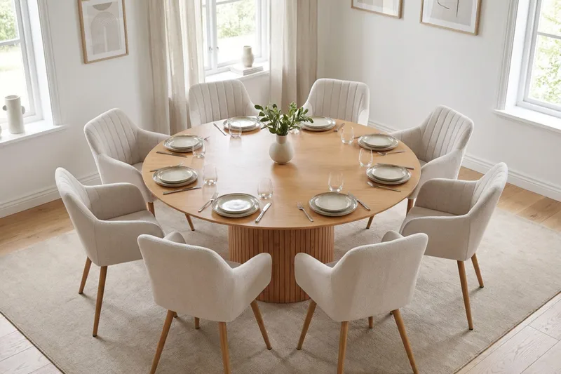 Kopparbo spisegruppe rund 180 cm eg med 8 Filippa spisestole - Eg - Møbler - Borde - Spisebordssæt