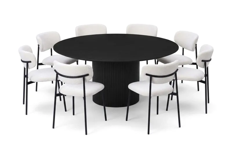 Kopparbo spisegruppe rund 180 cm sort med 8 Lucy spisestole, Sort