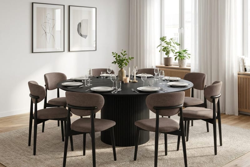 Kopparbo spisegruppe rund 180 cm sort med 8 Molly-spisestole - Sort - Møbler - Borde - Spisebordssæt